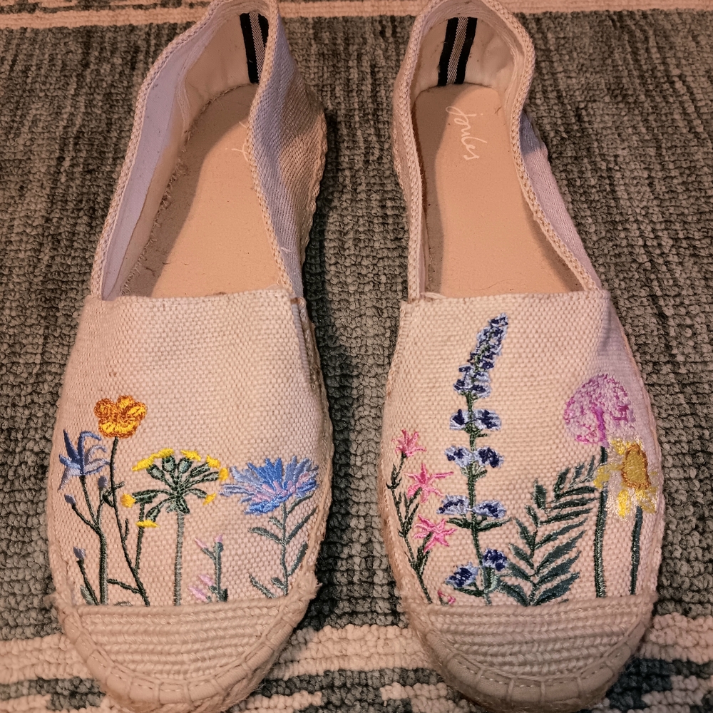 Joules Cream Canvas Floral Espadrille Flats